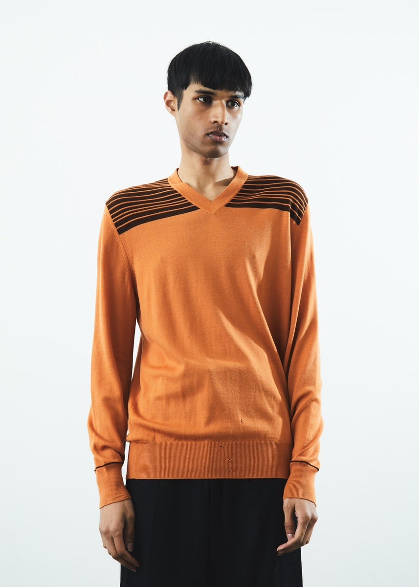 エルメス　HERMES サマーニット　Vネック　オレンジ　38 エルメス HERMES サマーニット Vネック オレンジ 38